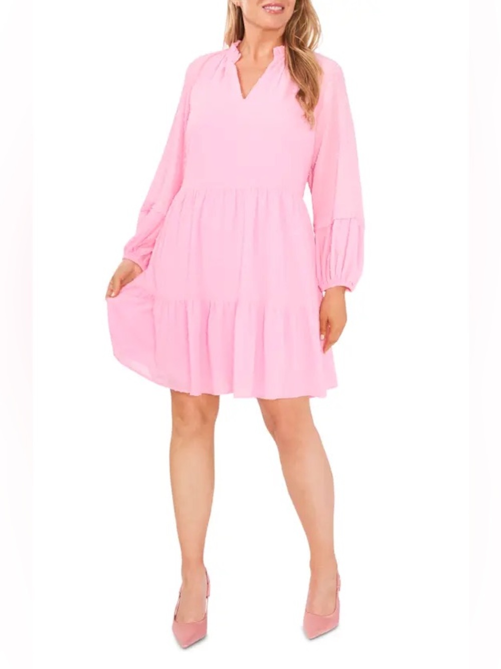 Cece Pink Clip Dot Babydoll Dress 3X